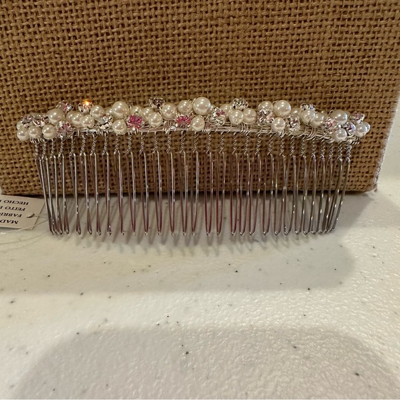 New with Tag Bridal Hair Comb, silver with faux pearls and clear rhinestones - Picture 1 of 11